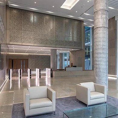 Seating area at the reception of Three Park Place.