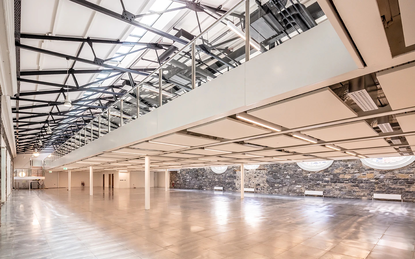 View of empty workspace showcasing two floors