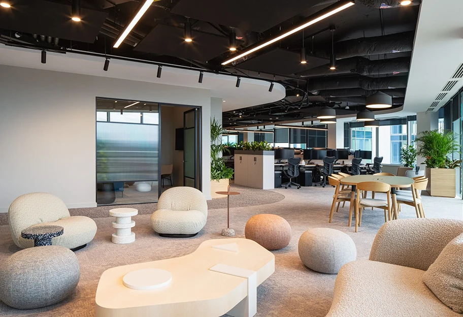 Breakout area with soft furnished seating