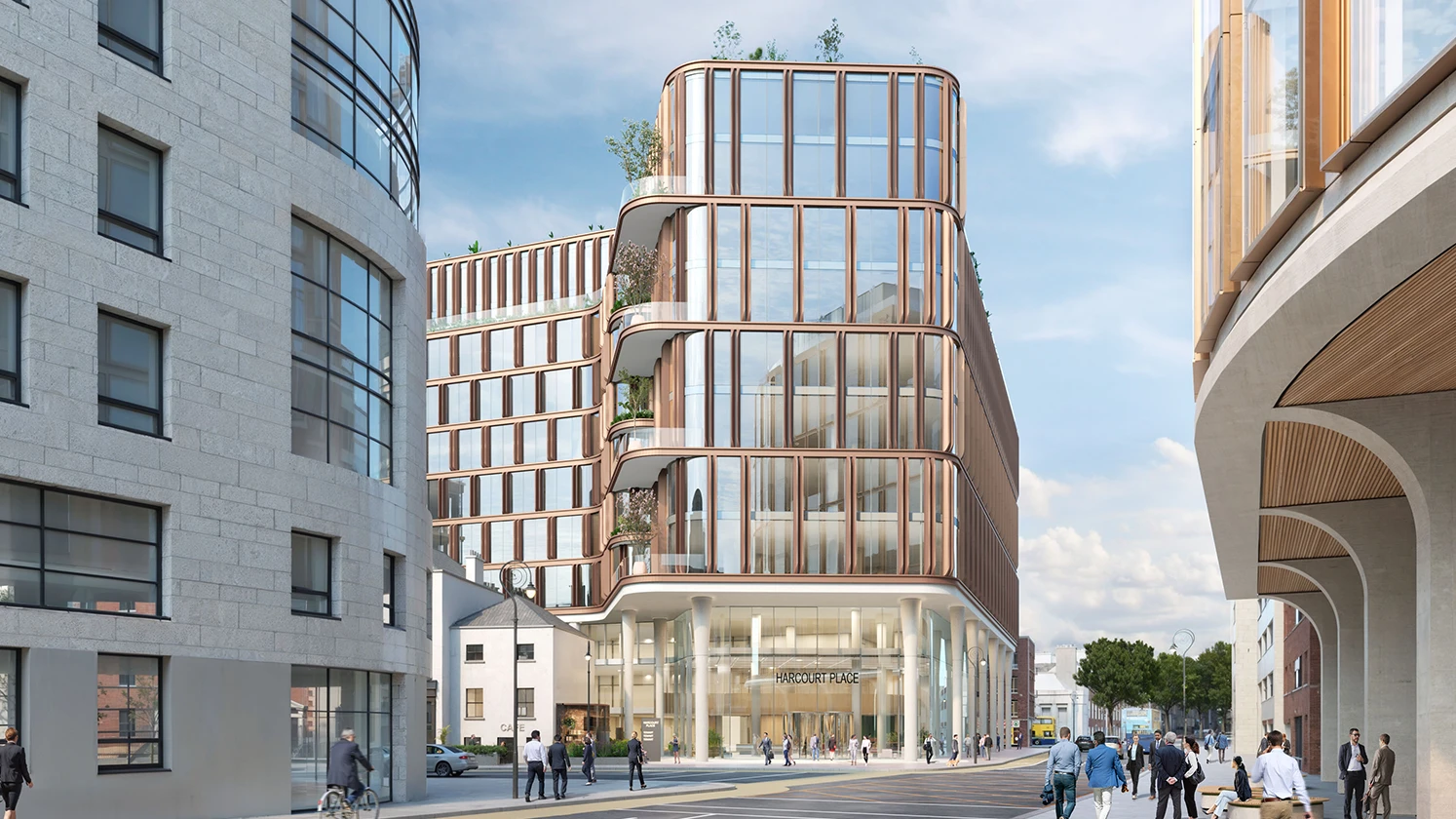 Exterior render of Harcourt Place on a sunny day